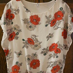 Neineiwu Red Poppy Chiffon Top